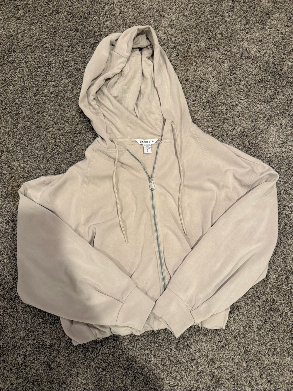 Athleta Beige Zip-Front Hoodie bubble hem Jacket